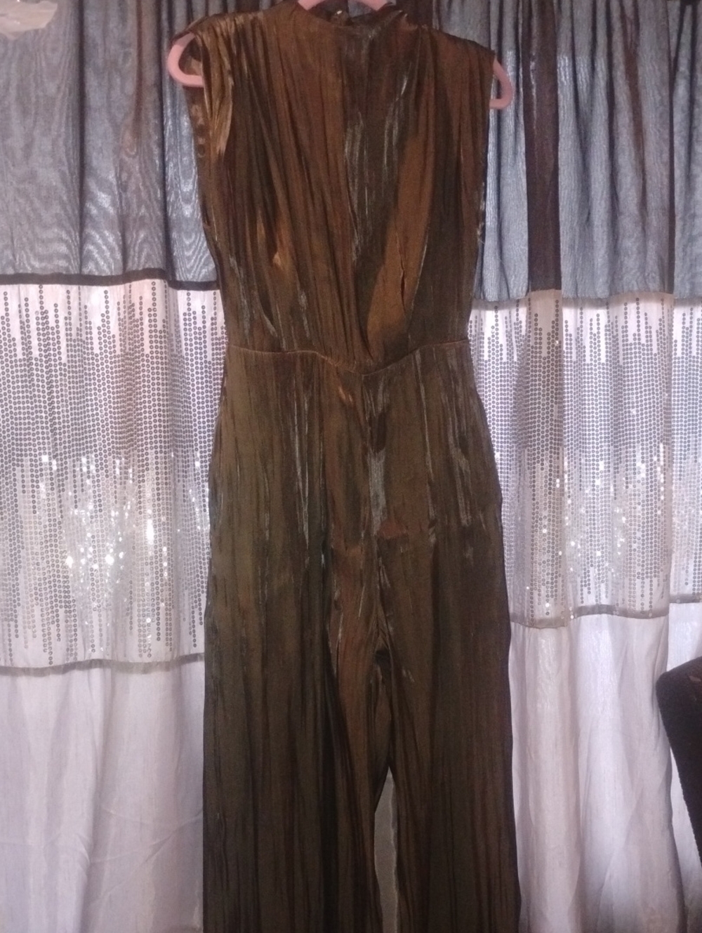 Line & Dot Olive Pleated Sleeveless Wide-Leg Jumpsuit